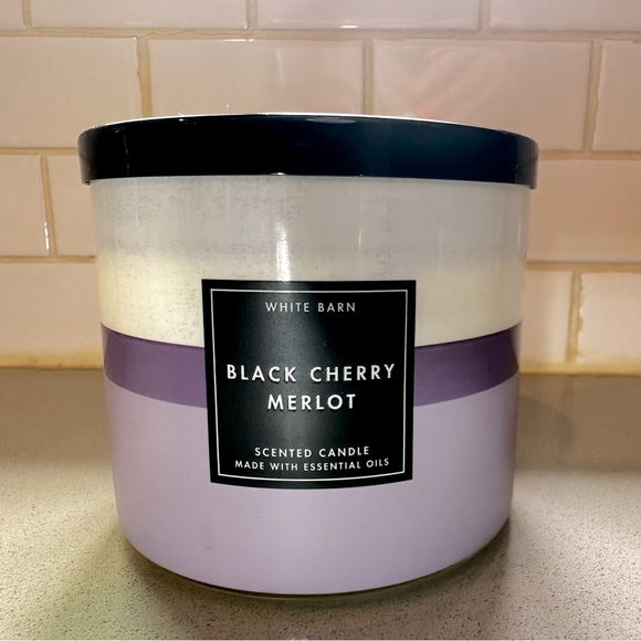 NEW Black Cherry Merlot WHITE BARN 3-Wick Candle 45 Hour Bath & Body Works